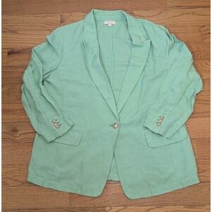 Coastal Quiet Luxury Linen Blend Blazer Mint Green LOFT Women's XL Jacket